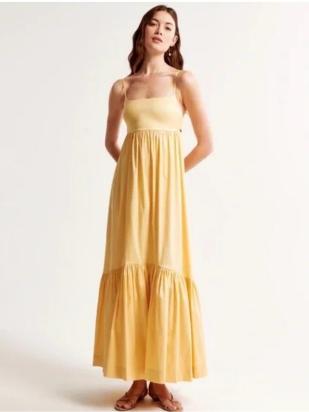 NWT Abercrombie & Fitch Drama Bow-Back Taffeta Maxi Dress- Yellow Medium Pet.